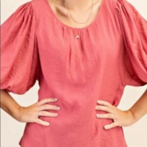 Balloon Sleeve Blouse with Shirring Neckline